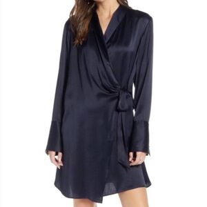 Something Navy Satin Wrap Mini Dress